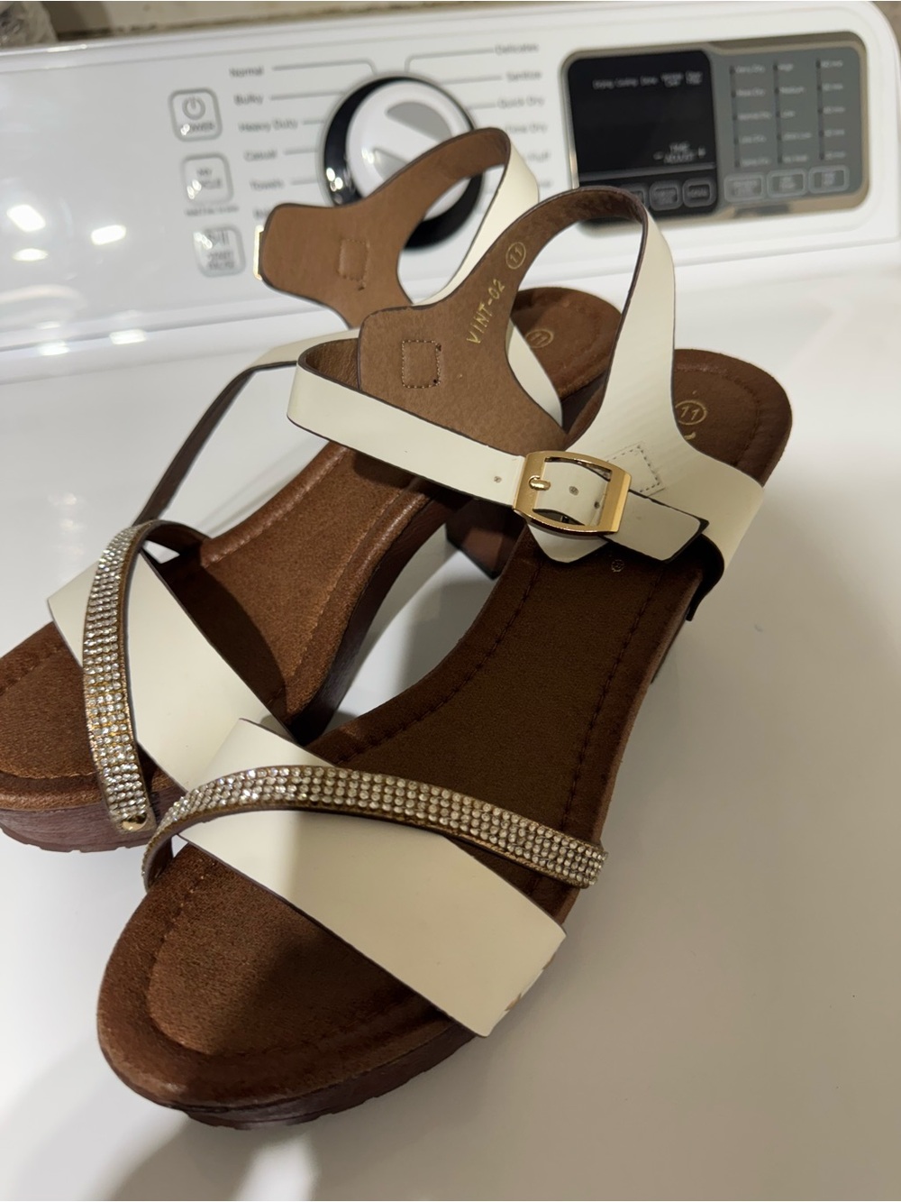 New Women’s Ivory Strappy Wedge Sandals with Crystal Accent